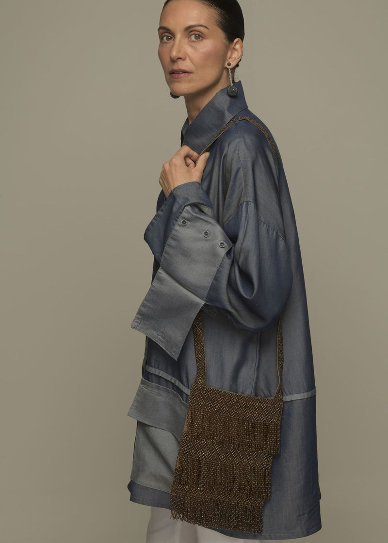 MORRAL TIRAS ORO PLATINO CAFE TRANSPARENTE