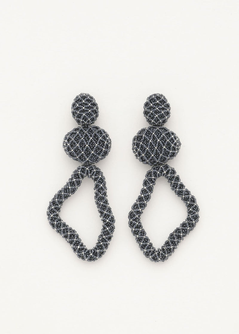 ARETES HAUTE TEJIDO ABIERTO TAWARI PLATINO GRIS METALICO