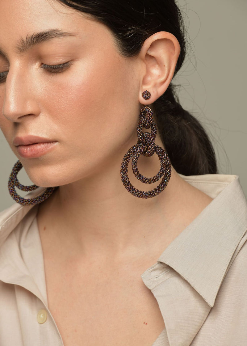 ARETES CINCO AROS CADENA TOPAZ TORNASOL