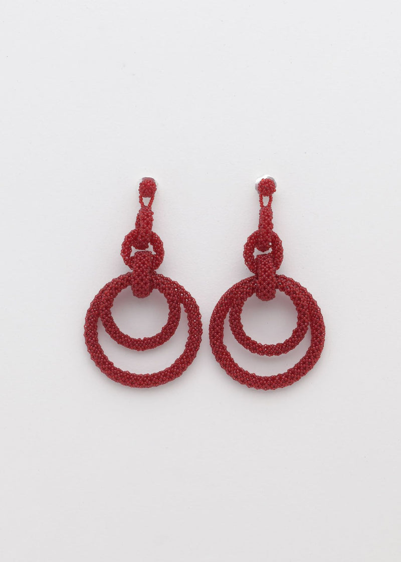 ARETES CINCO AROS CADENA ROJO CEREZA