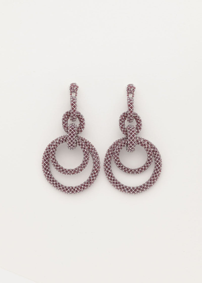 ARETES CINCO AROS CADENA PLATINO TG GARNET LUSTRE
