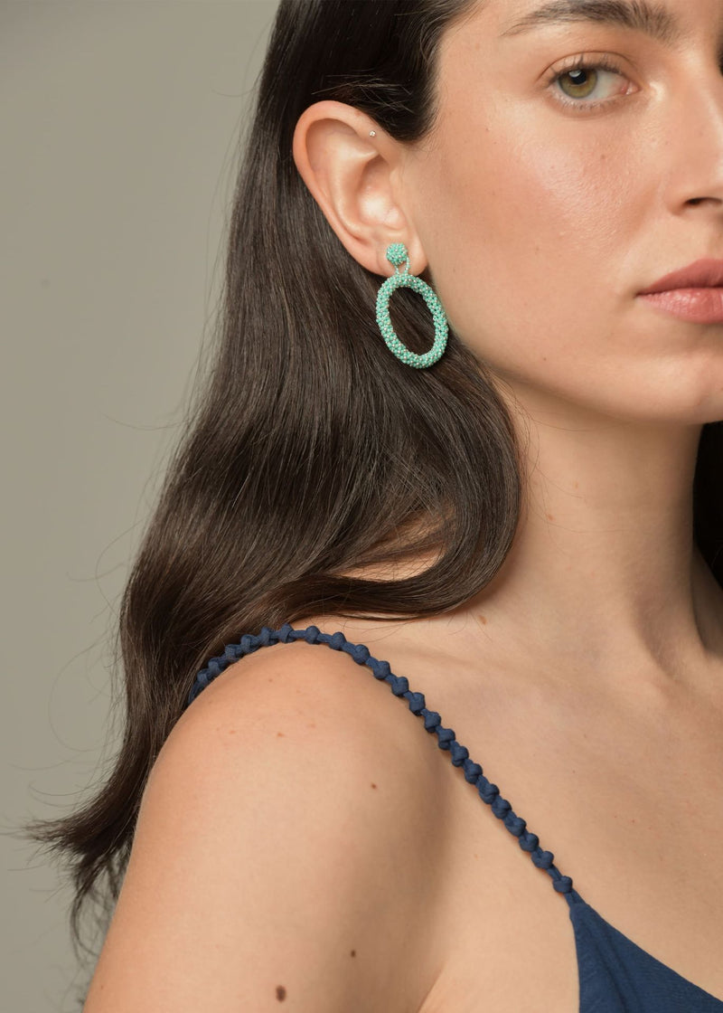 ARETES UN ARO MARTHA PLATA AZUL TURQUESA LUSTRE