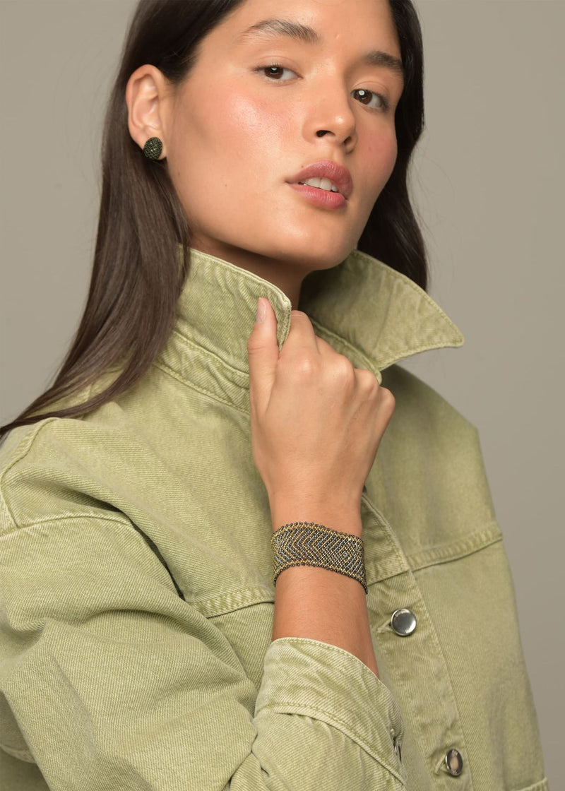 BRAZALETE MARTHA ORO PLATINO GRIS METALICO