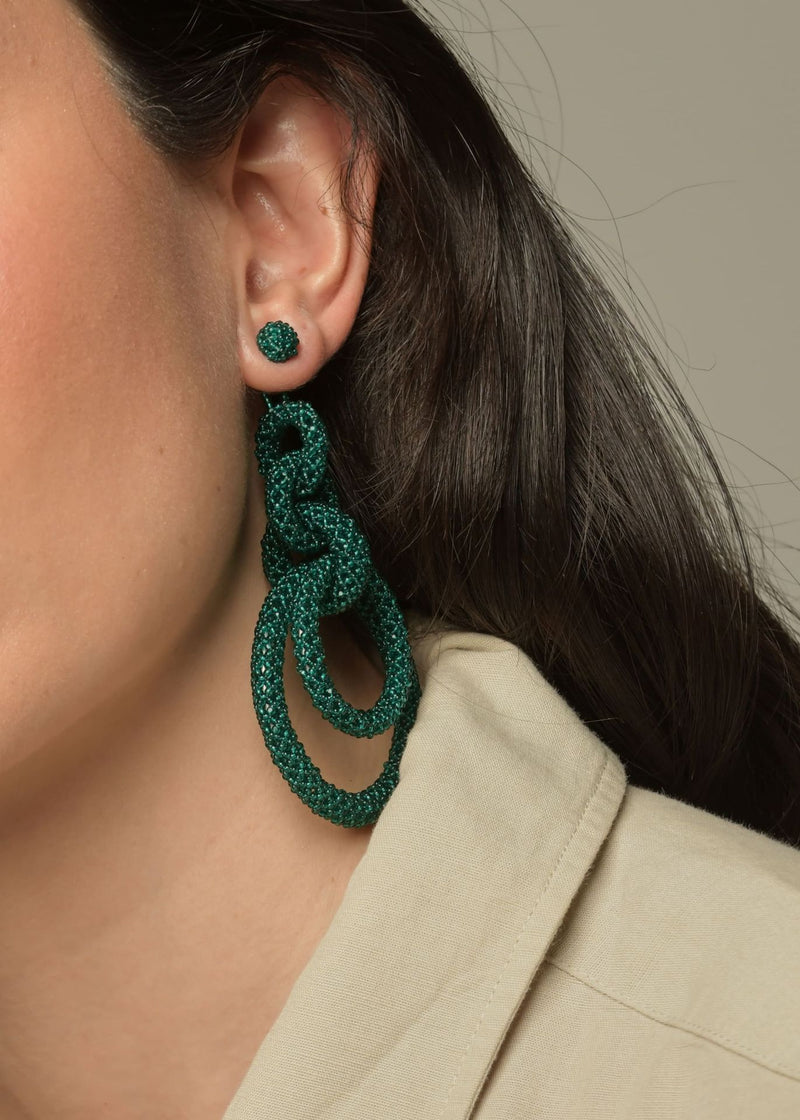 ARETES CINCO AROS CADENA VERDE ESMERALDA TRANSPARENTE