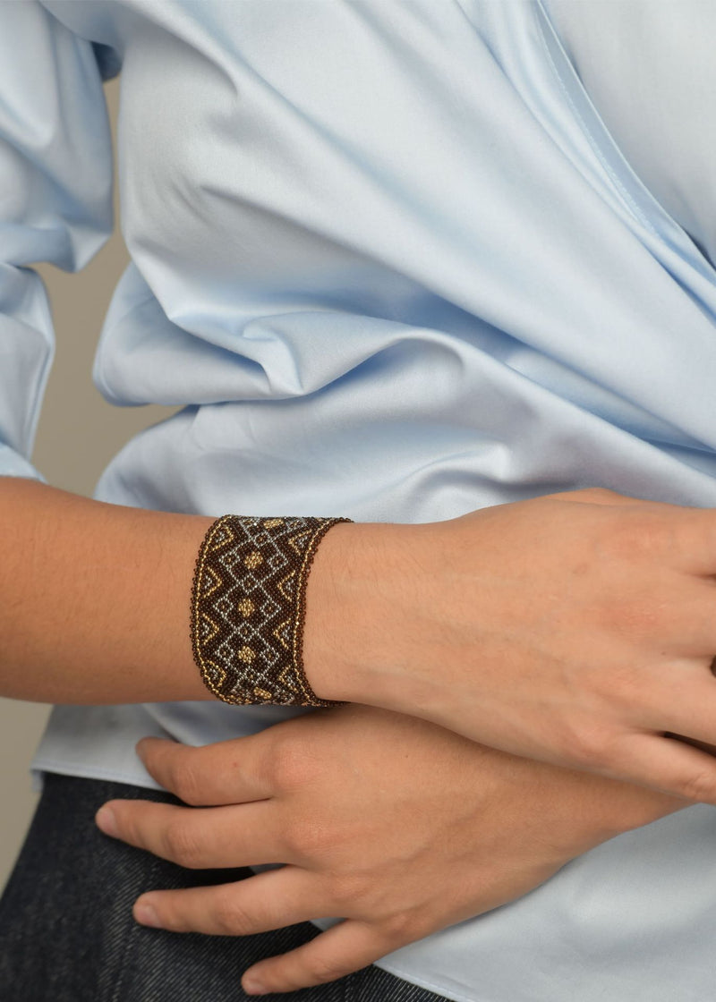 BRAZALETE HAIKA MARTHA ORO PLATINO CAFE TRANSPARENTE