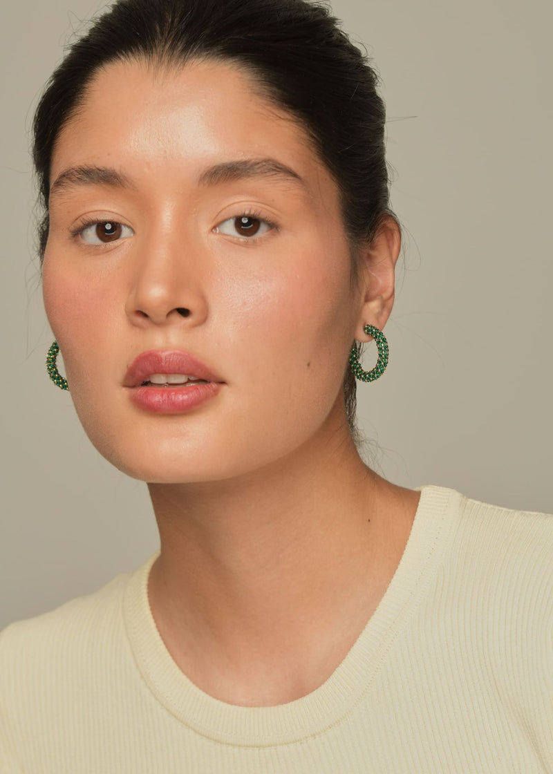 ARRACADAS HUTA KIPURI ORO VERDE ESMERALDA TRANSPARENTE