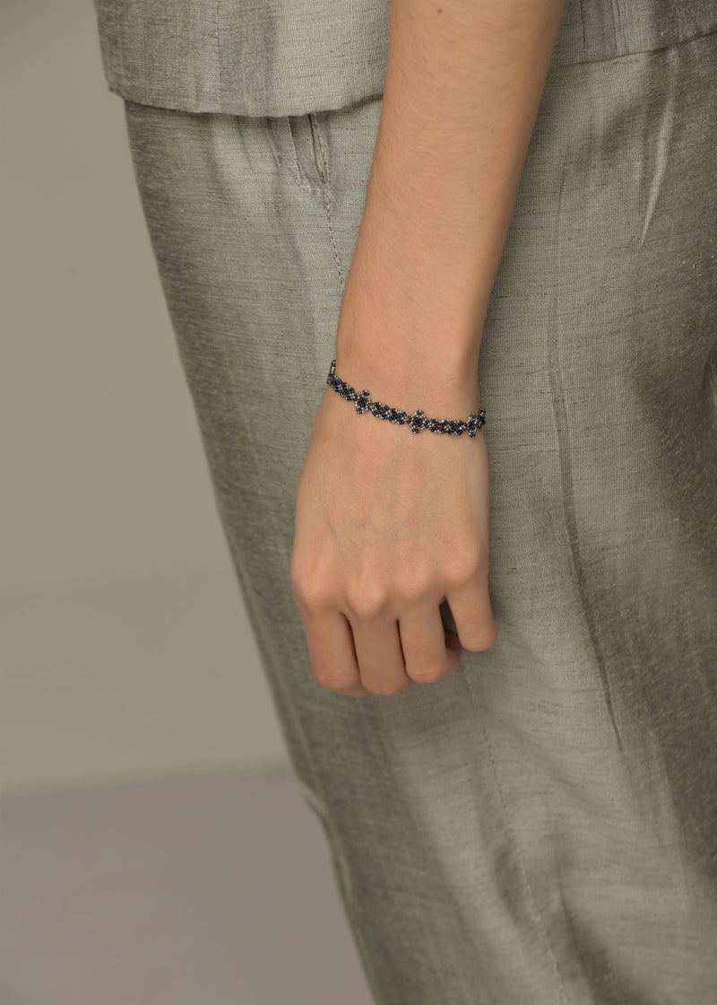 BRAZALETE OJO DE DIOS CADENA PLATINO AZUL ELECTRICO