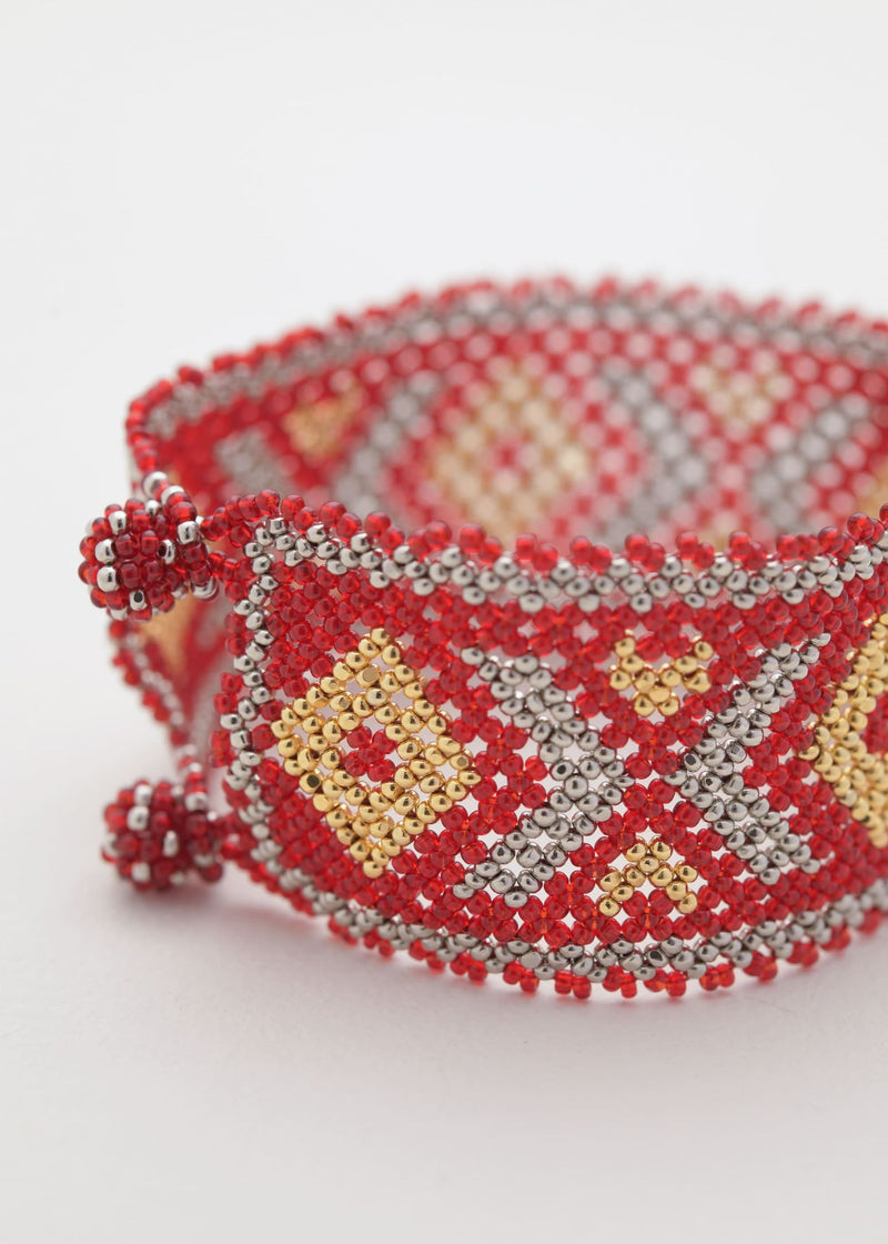 BRAZALETE MARTHA ORO PLATINO ROJO CEREZA