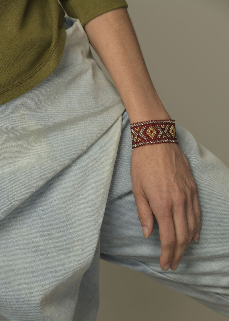 BRAZALETE MARTHA ORO PLATINO ROJO CEREZA