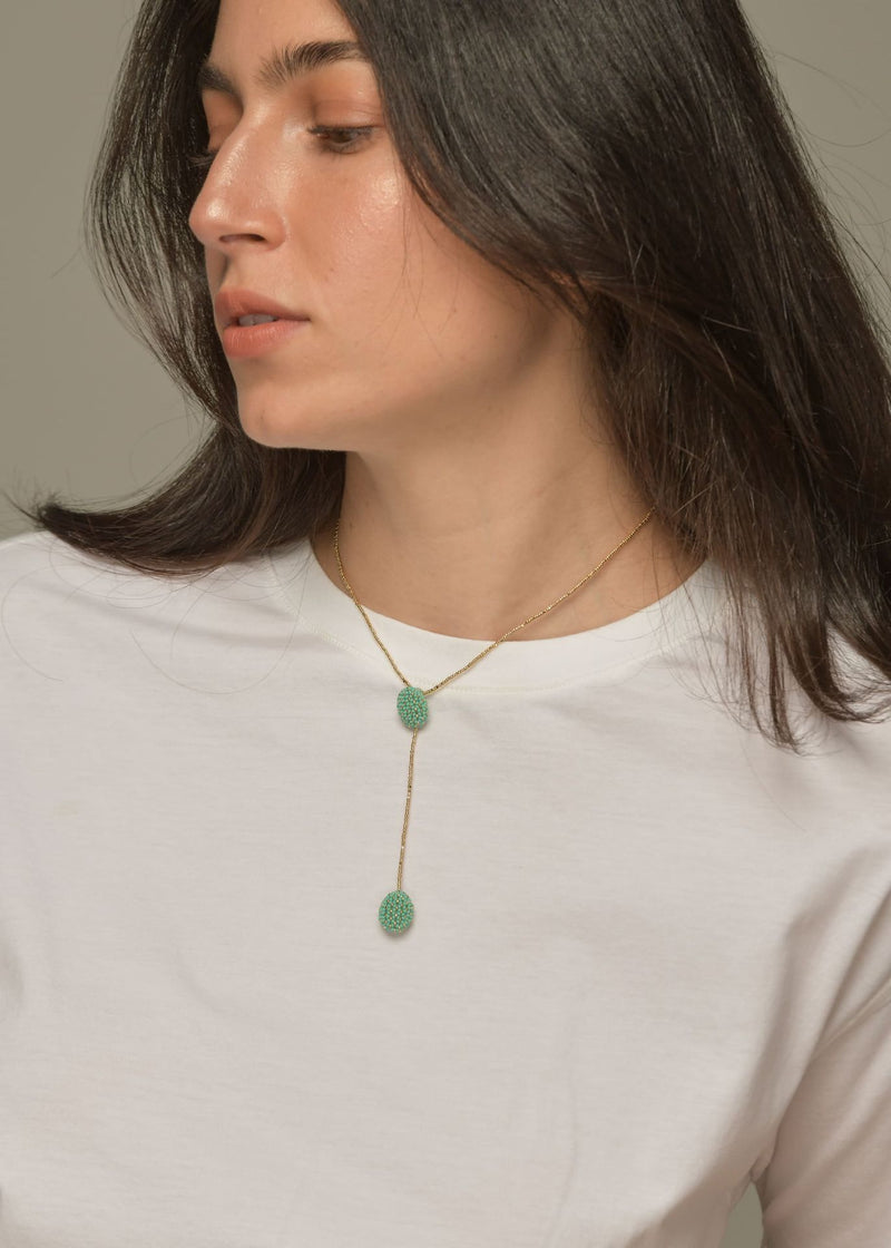 COLLAR DOS TAWARI ORO AZUL TURQUESA LUSTRE